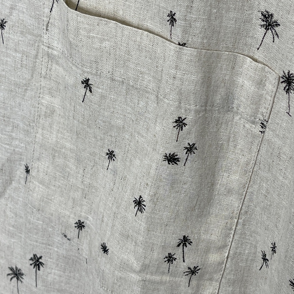 Winston Shirt Button Front Short Sleeve 3XL Khaki Palm Tree Print Vacation Linen - Picture 3 of 8